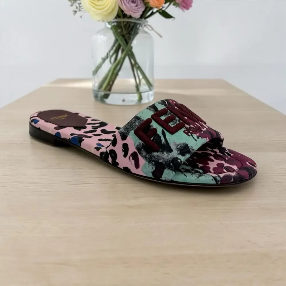 Fendi Sunshine Dew Drops Satin Slides (39/9)